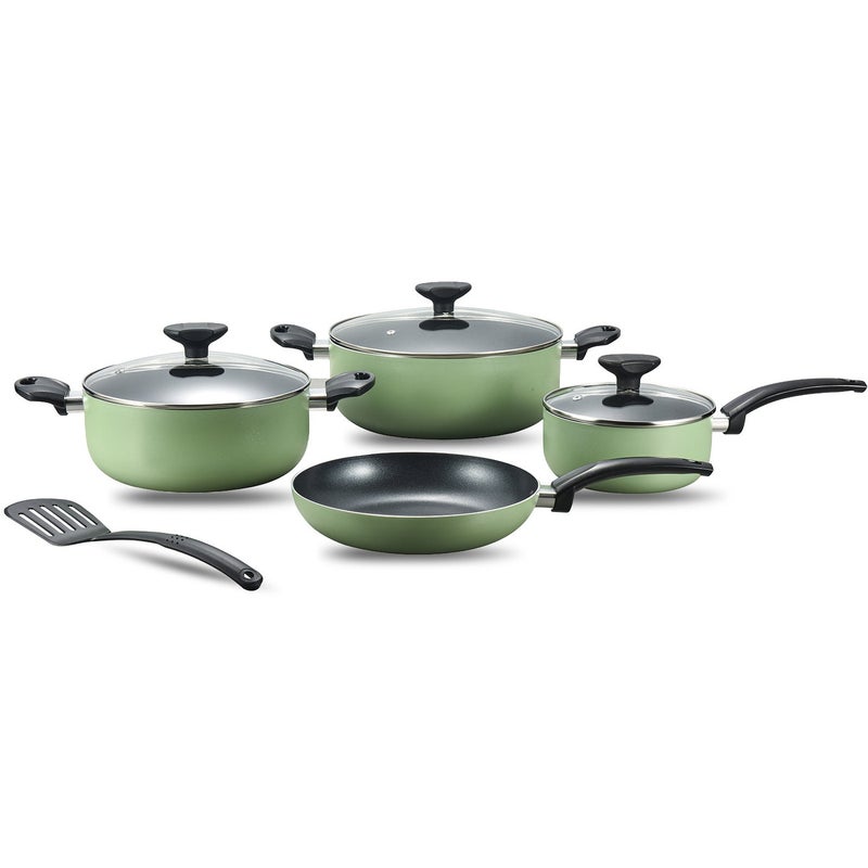 Sharpdo Kitchen Pots and Pans Set 8-Piece, Non-Stick Mint Green Cooking Set for Induction & Gas, PFOA Free Aluminum Alloy Cookware Set with Heat Resistant Handles & Tempered Glass Lids - 18cm/24cm Pots, 20cm/24cm Fry Pans, Nylon Slotted Turner Kitchen Tools - Image 2
